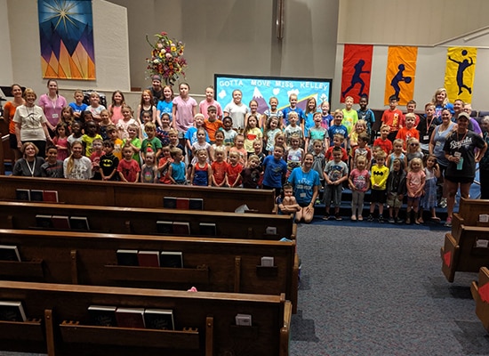 The whole crew of vacation bible school participants